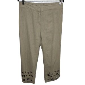 Soft Surroundings Farrah Tan Linen Grommet Cropped Pants Sz PM
